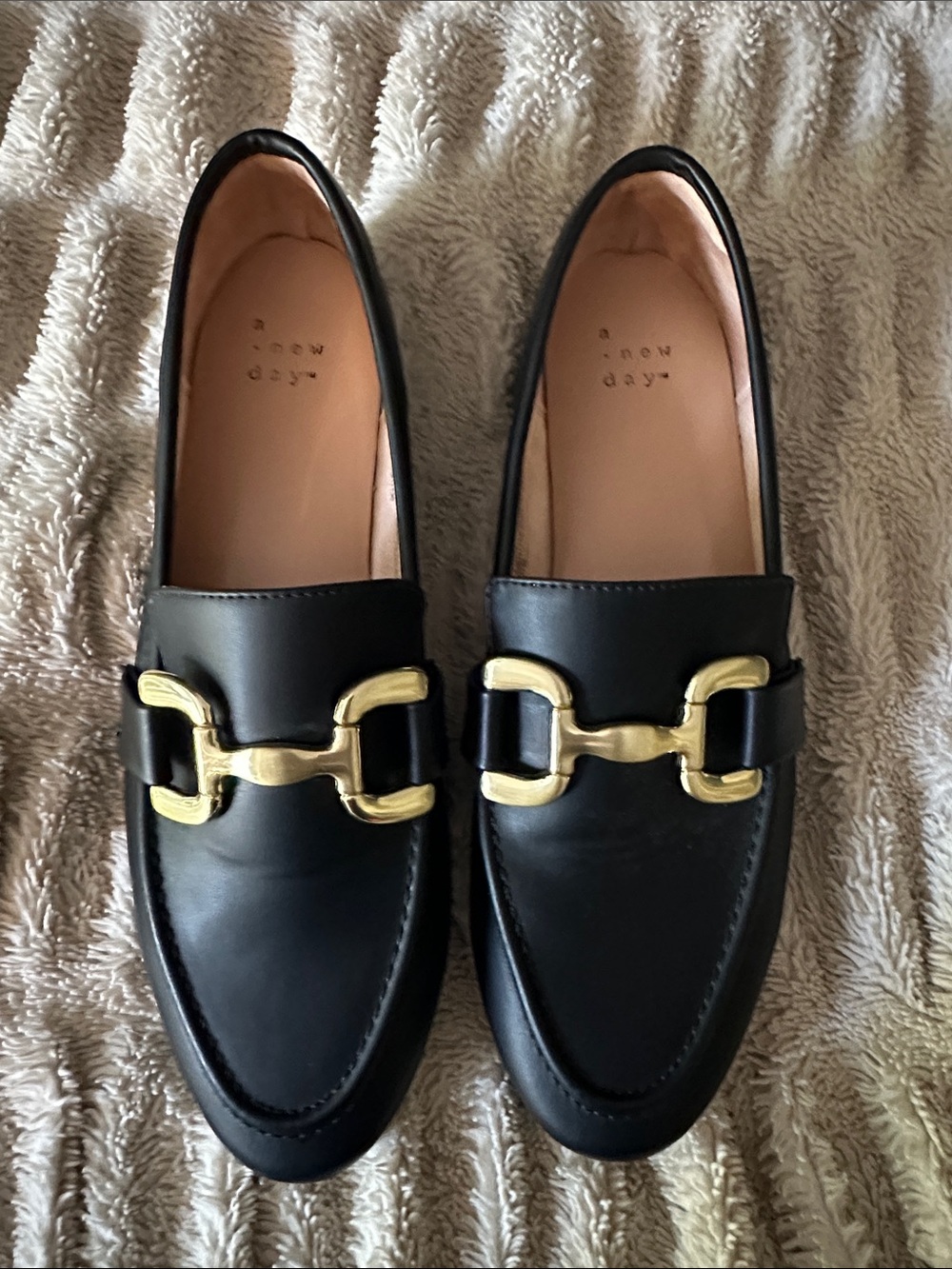 a new day Black Loafers with Gold Horsebit